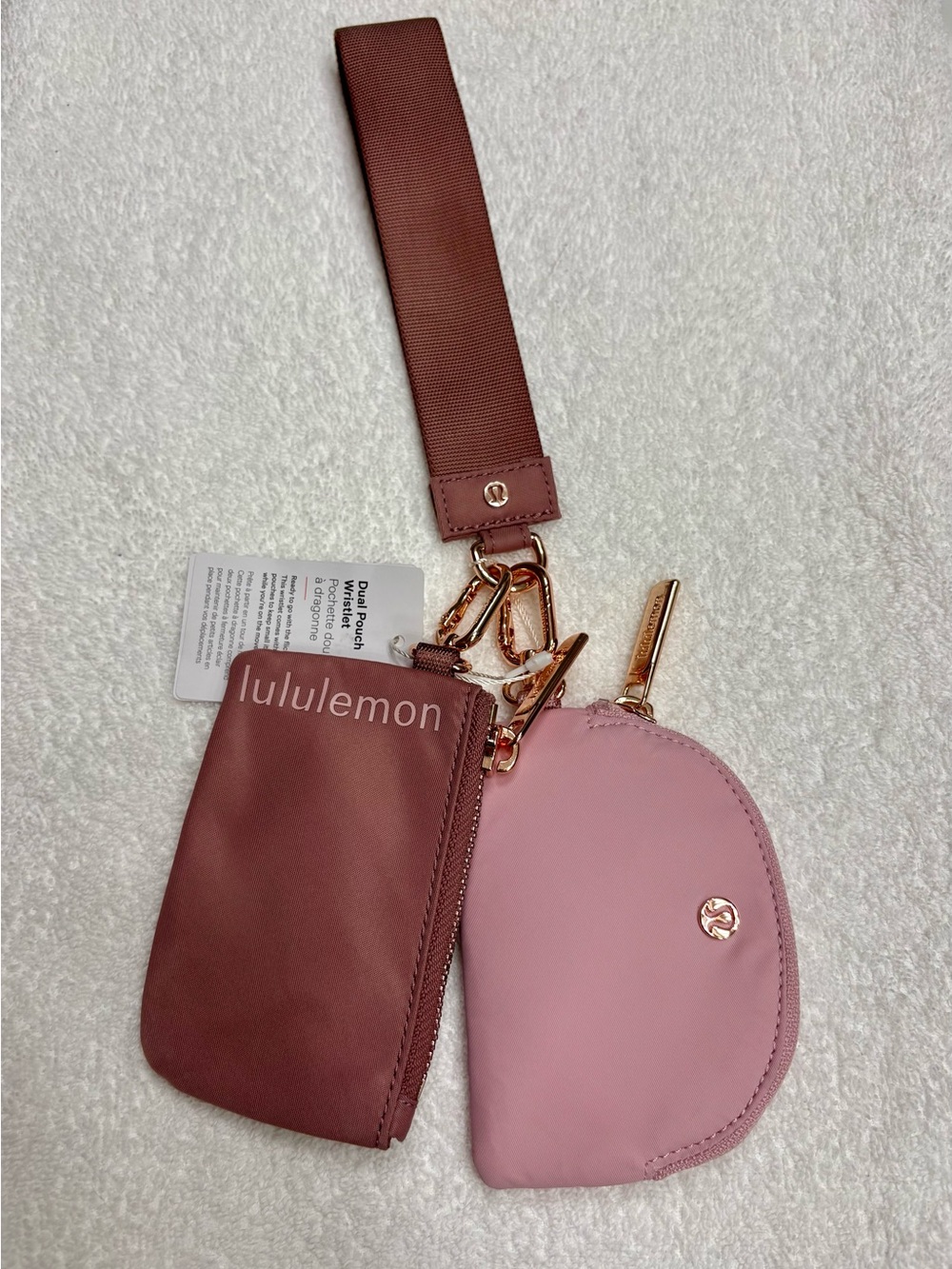 lululemon athletica Dual Pouch Keychain in Spiced Chai Pink with Rose Gold